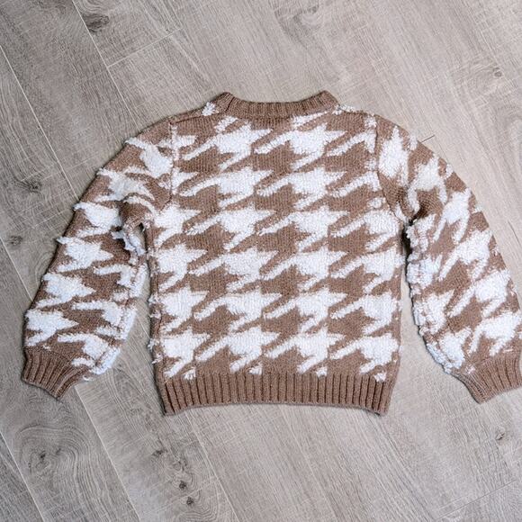 NWT LINE AND DOT Women’s Houndstooth Plush Sweater in Toffee and Ivory - Picture 8 of 10